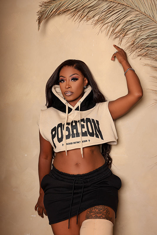 Posheon Signature Corduroy Cropped Hoodie Skirt Set
