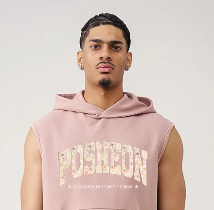 FLORAL Logo Print Unisex Sleeveless Hoodie & Shorts Set -SAGE