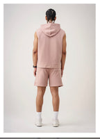 FLORAL Logo Print Unisex Sleeveless Hoodie & Shorts Set -PINK