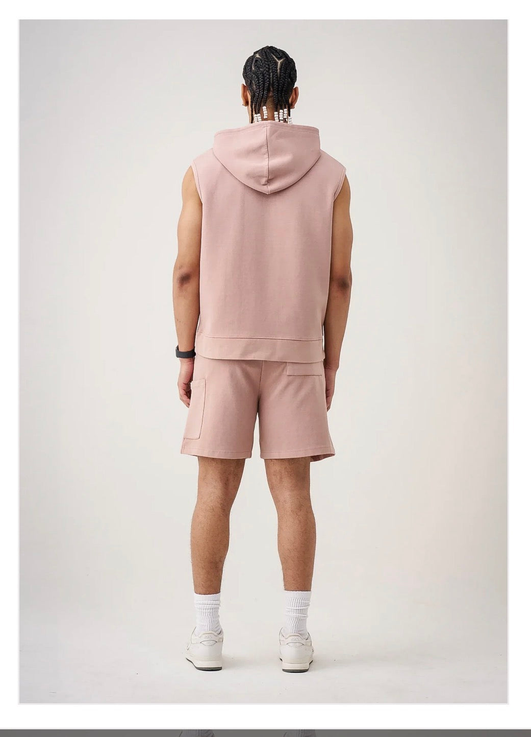 FLORAL Logo Print Unisex Sleeveless Hoodie & Shorts Set -PINK