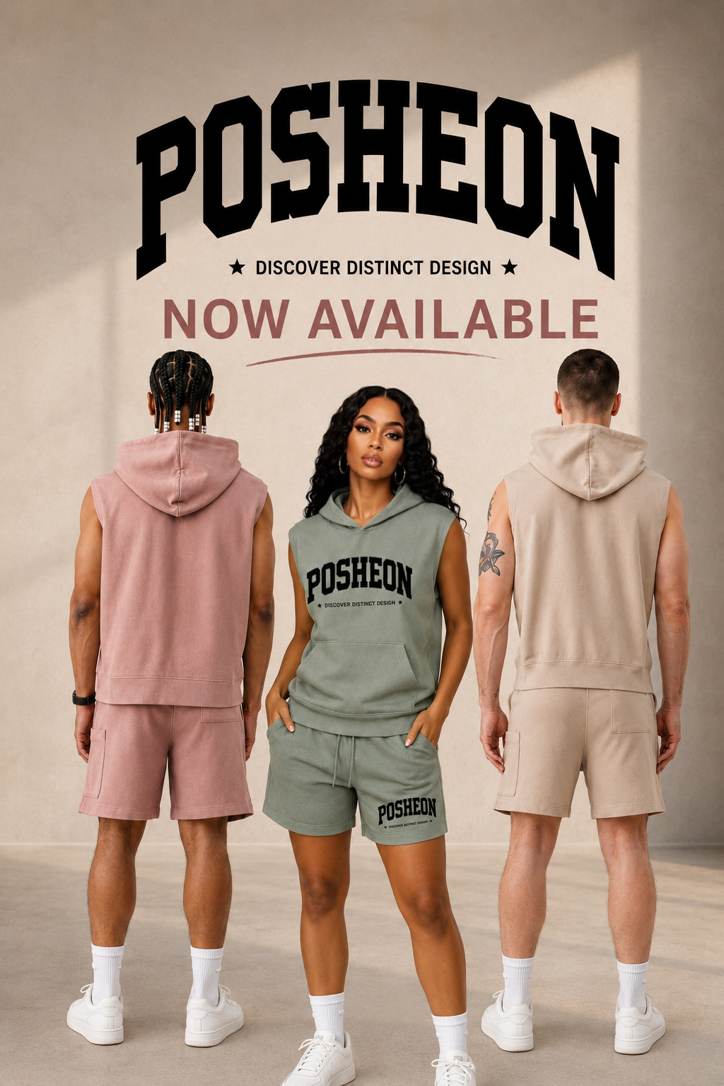 BLACK Logo Print Unisex Sleeveless Hoodie & Shorts Set