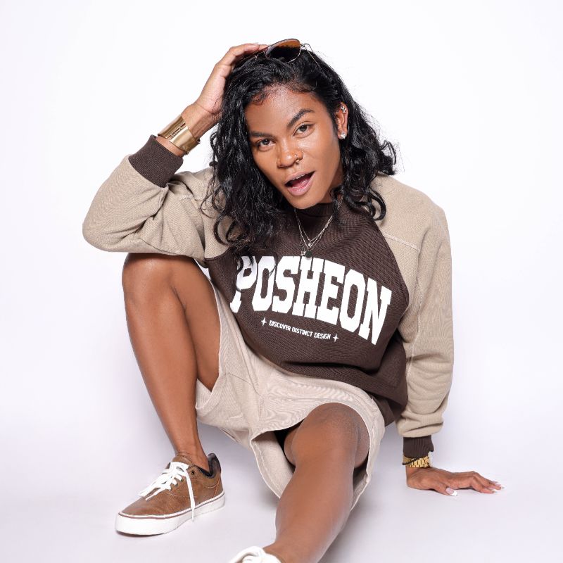 Two-Tone Corduroy Sleeve Crewneck