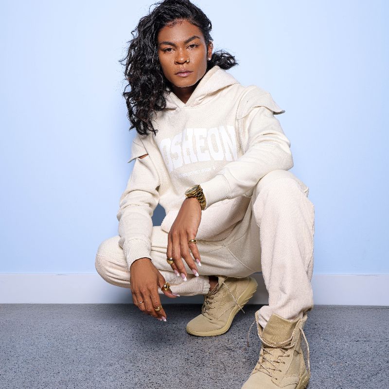 Posheon Signature – Corduroy Hoodie Set with Sleeve Cutouts